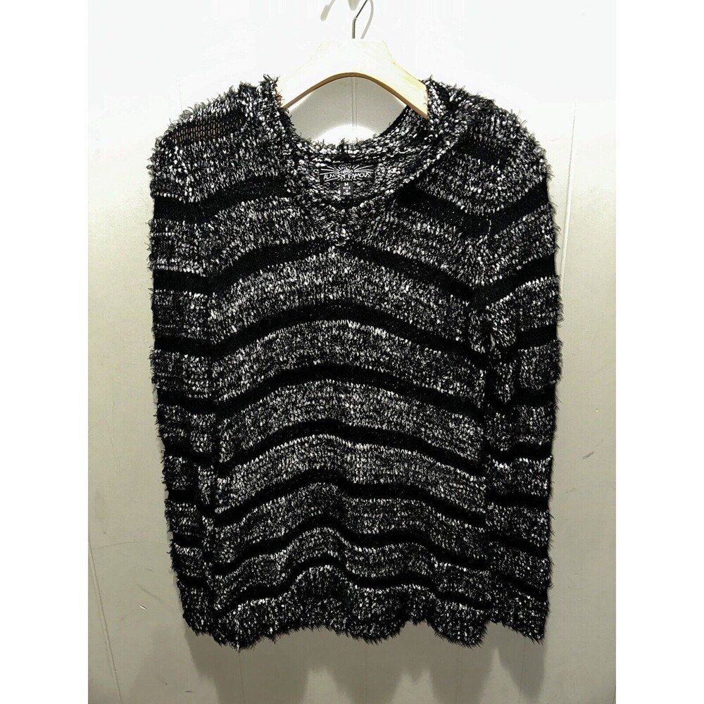 Almost Famous Sweater Black White Fuzzy Pullover Hoodie Women’s Size Med